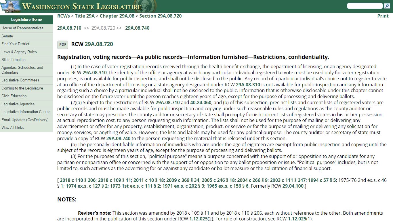 RCW 29A.08.720: Registration, voting records—As public records ... - Wa